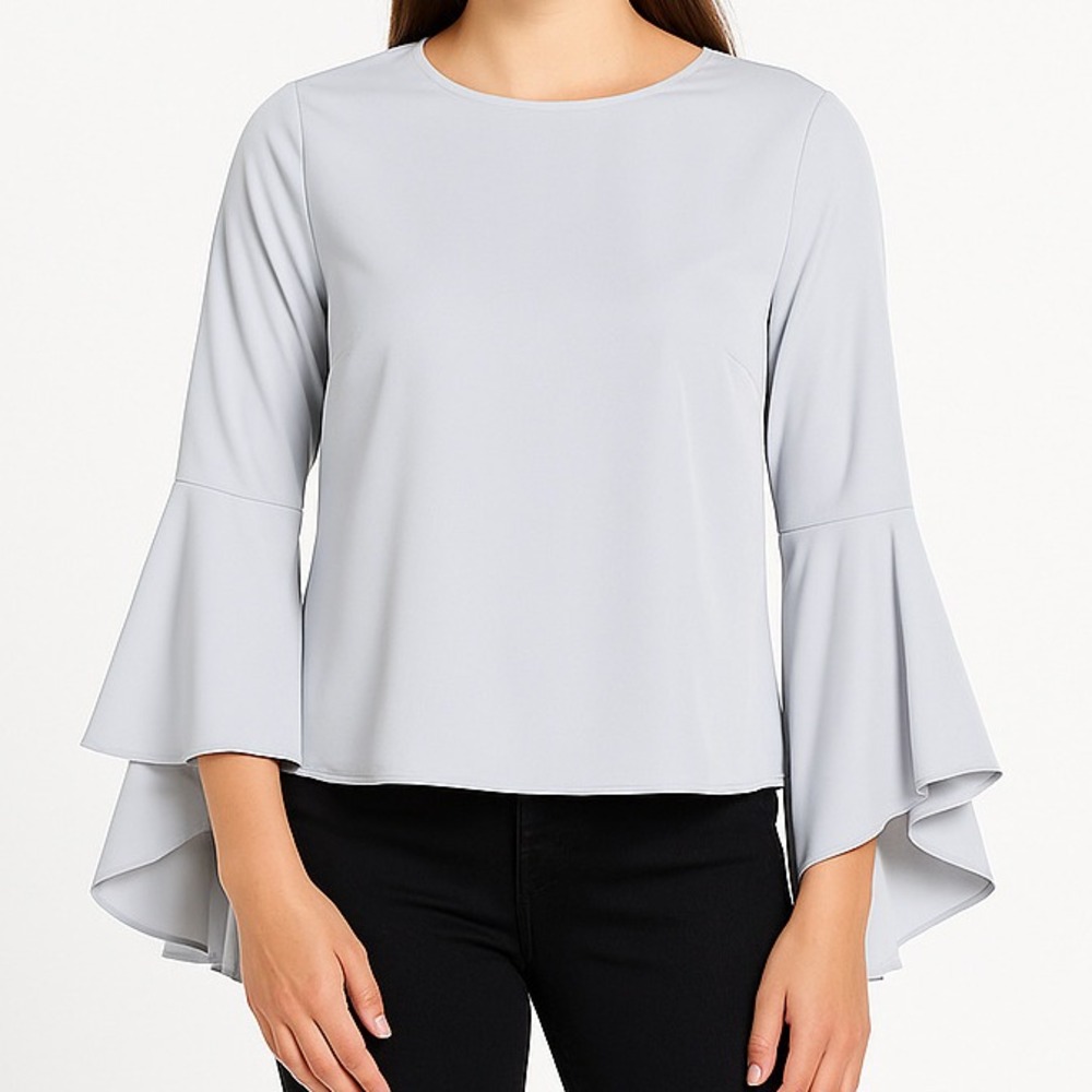 22 Catherine Malandrino Women's Bell Sleeve Blouse Small Light Blue Ruffle‎ Top